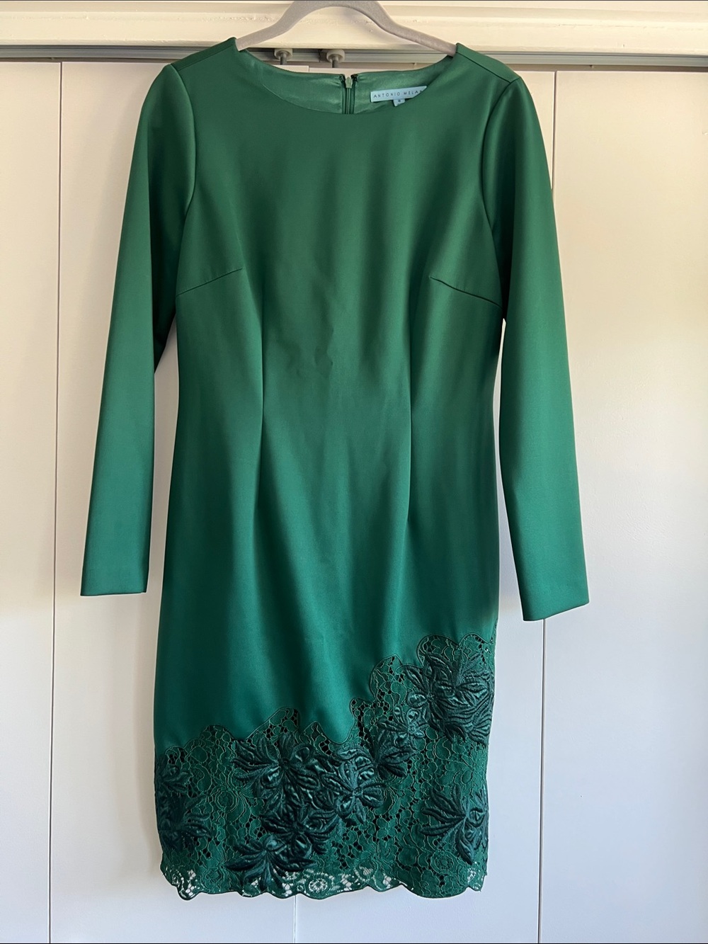 ANTONIO MELANI Green Long Sleeve Dress with Floral Hem